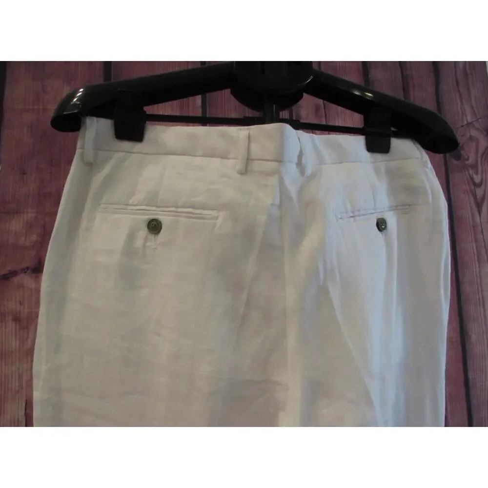 Tasso Elba Men’s 34x32 Flat Front Straight Leg 100% Linen Dress Pants White